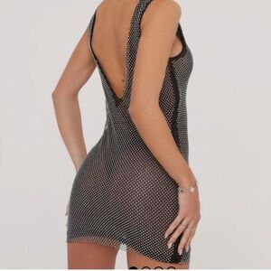 Elegant Black and White Polka Dot- Rhinestone  Dress